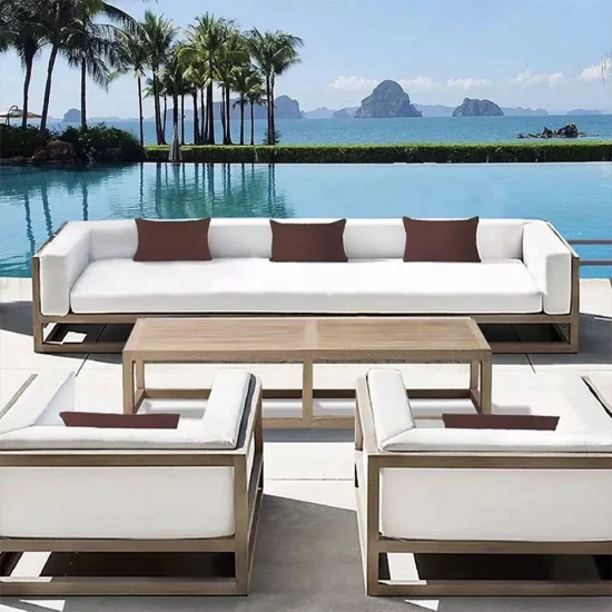 Heißer Verkauf Europa Stil Pool Terrasse Outdoor Garten Deck Möbel Holz Garten Sofa Sets